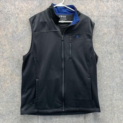Izod Vest Men Medium Adult Black Blue Full Zip Stretch Advantage