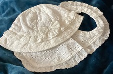 0-12 Months Cotton Cream Broderie Anglais Sun Hat  Bib By Monsoon