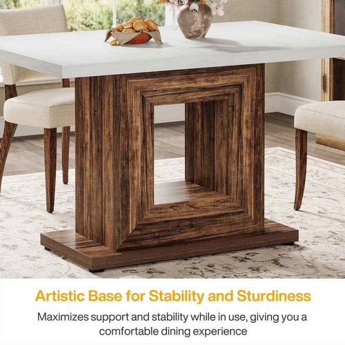 Farmhouse Brown Wood 47 in. Pedestal Dining Table Seats 4 for Kitchen/Dining - Picture 3 of 7