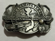 Vintage Belt Buckle Vietnam Veteran The Forgotten Warrior 1985, Pewter, Siskiyou