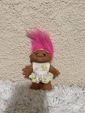 Muñeca Troll Dam 1986 vintage niña tenis profesional pelo rosa y visera con vestido