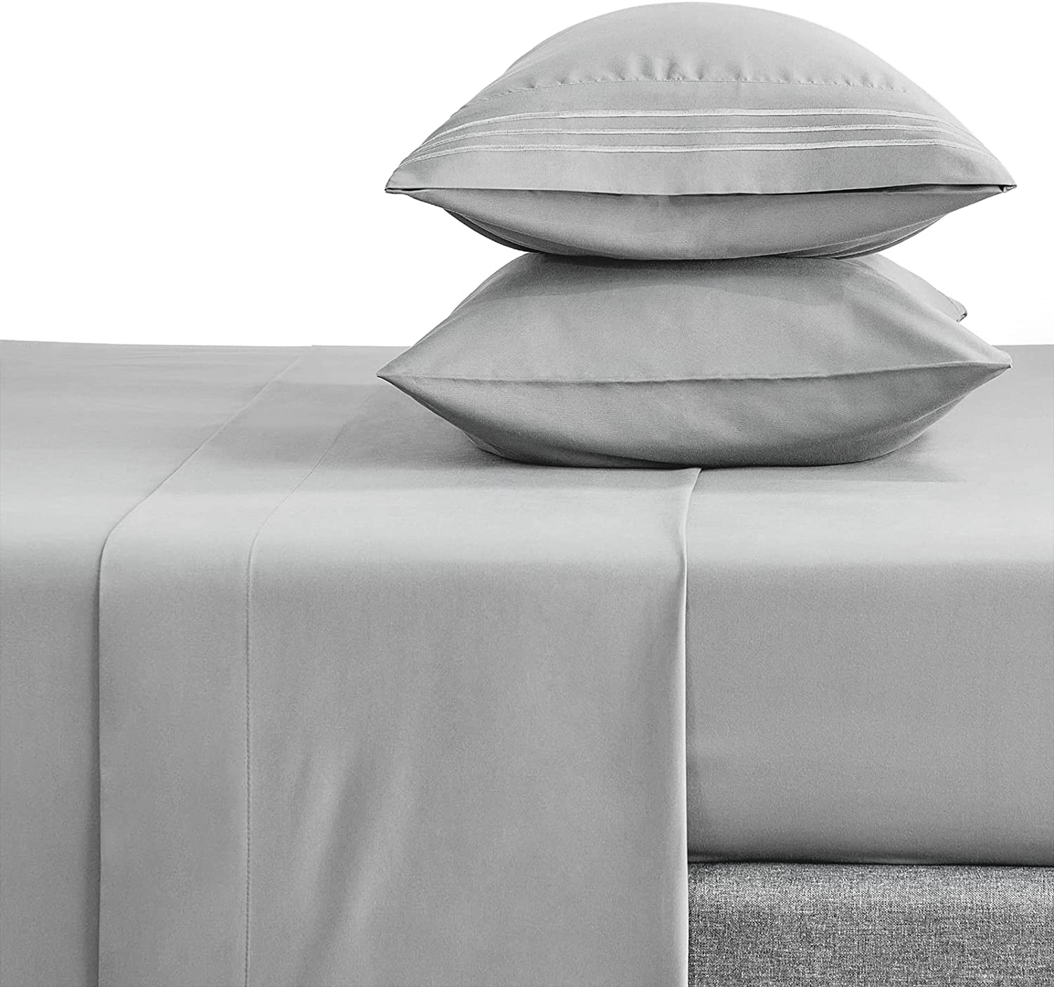King Bed Sheets Set 1800 Series 4-Piece Embroidered Double Brushed Microfiber Sh-image