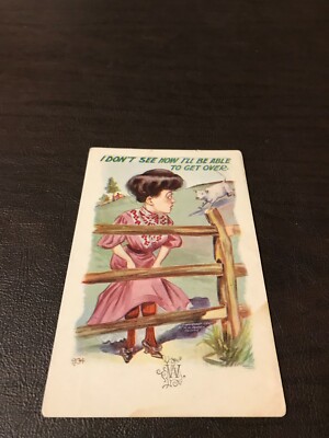 HUMOR - UNPOSTED POSTCARD - I DON'T SEE HOW I'LL BE ABLE TO GET.......SLOT  168