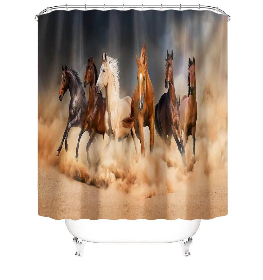 Juego de baño cortina de ducha para caballos alfombrilla de piso engrosada antideslizante cubierta de inodoro ~ ~ Foto 2 de 4