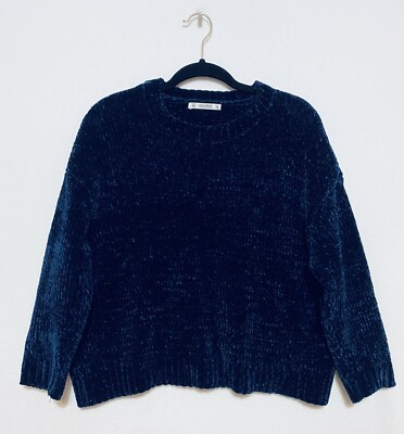 Pull and Bear Sweater Womens 4 Blue Chenille Jumper Slouchy Comfy Soft Boho