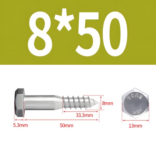 Tornillos de llave DIN 571 acero inoxidable V4A A4 6 mm - 12 mm tornillos hexagonales para madera - Imagen 16 de 47