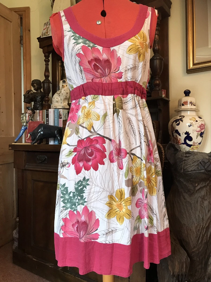 Papaya Dress Linen Flower Floral Pink Yellow Green 10 12 Summer