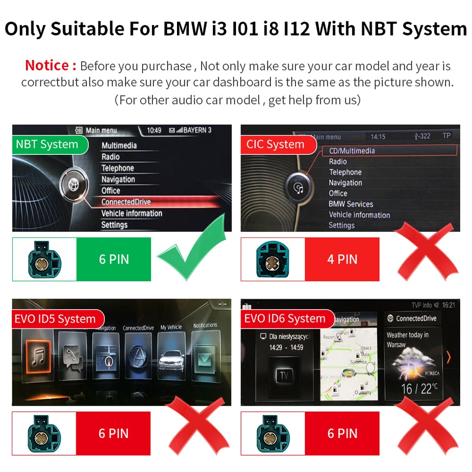 Wireless CarPlay Android Auto Interface for BMW i3 I01 NBT System 2012-2017 Foto 3 de 4