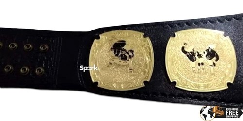 Ceinture titre championnat du monde de trios de lutte 4 mm bracelet cuir zinc taille adulte - Photo 6/7