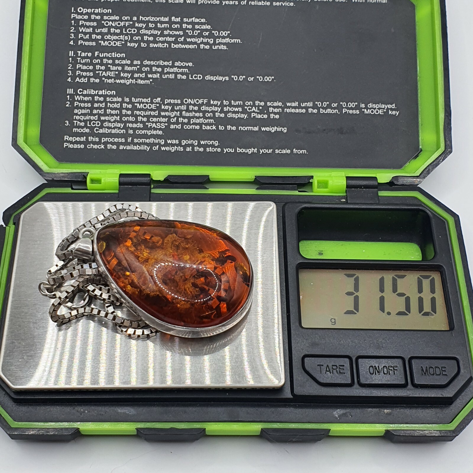 Photo 12 of Sterling Silver And Huge Amber Pendant On 24inch Box Chain 31g ,N62