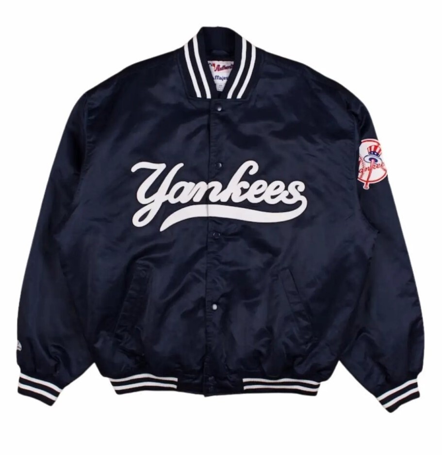 MLB New York Yankees Blue Satin Bomber Varsity Jacket