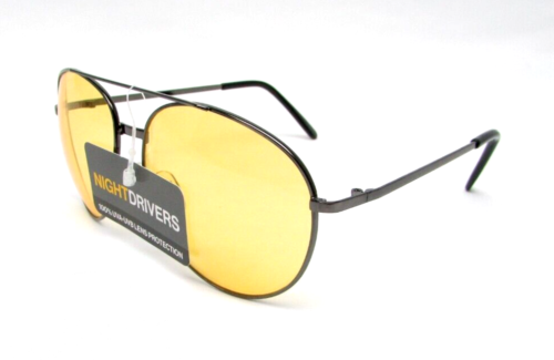 Night Drivers By FGX INTL. AVI ND VL Gunmetal Yellow Lens Driving Glasses 100%UV - Afbeelding 1 van 7