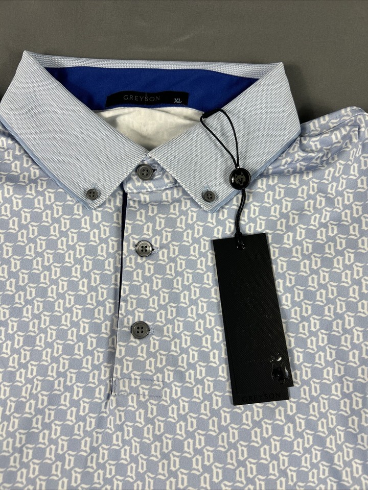 Greyson Golf Shirt Polo Sleeve Logo Wolf Tails Print XL Blue Polyester