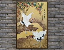 Original  painting,Cranes painting,Chinese lacquer painting for home decor