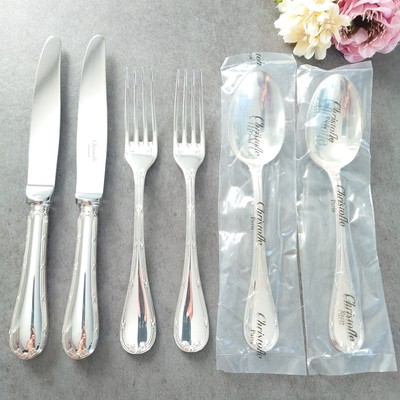 Christofle Rubans Silverplate Flatware Standard Knife Fork Spoon 6pcs Excellent