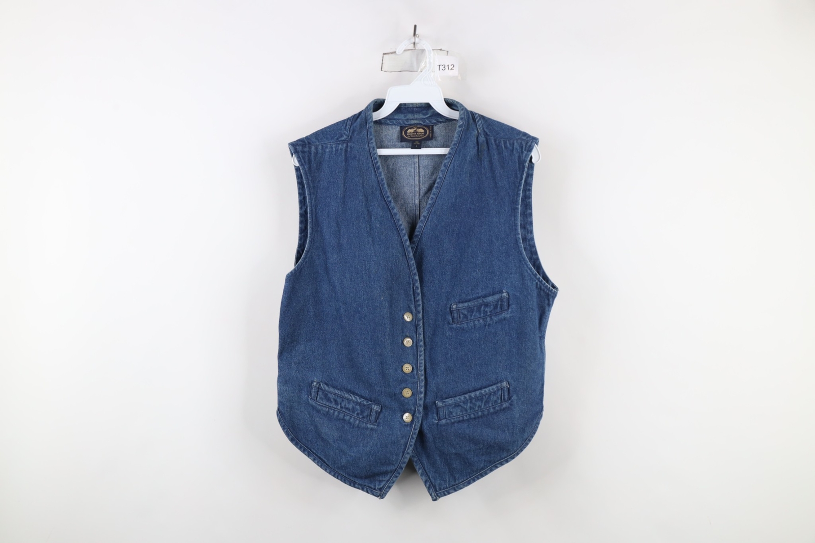 Vtg 90s Streetwear Womens Large Distressed Button Back Denim Jean Vest Jacket