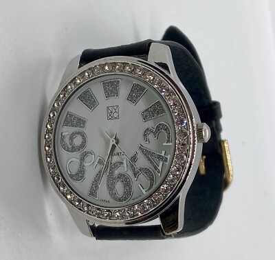 NY&C Ladies Watch Iced Large MOP Dial New Battery Large Sparkly Numbers Leather