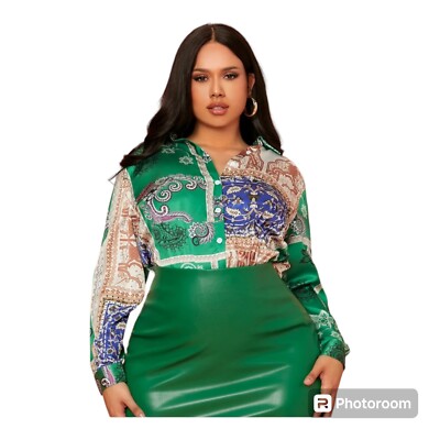 Plus Size Shien Satin Paisley Scarf Print Top