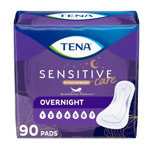 Tena Sensitive Care Extra Coverage Overnight Incontinence Pads for Women, 90 Cou
