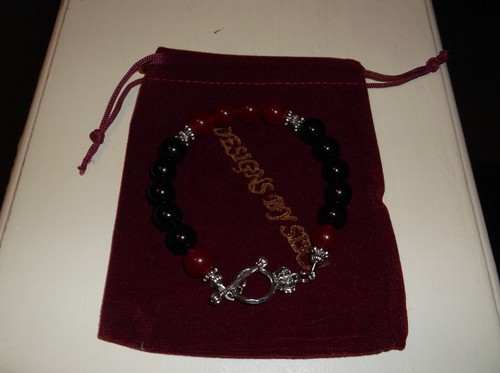 MEN'S HANDMADE 8 3/4" 8 MM BLACK & RED AGATE BEADED BRACELET - Picture 10 of 10