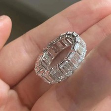 Emerald Cut Lab Grown Diamond Full Eernity Women's Band 950 Platinum Wedding