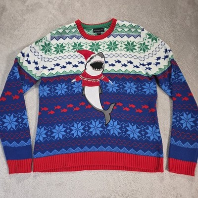 Blizzard Bay Ugly Christmas Sweater Mens Large Santa Shark Holiday Party Festive