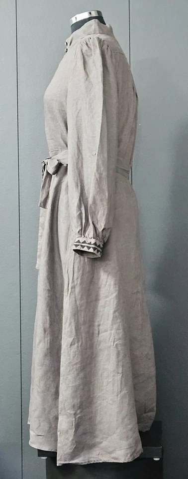 Zoe Kratzmann linen longsleeve dress embroidered waist tie pockets S-2 preloved  - image 4 of 4