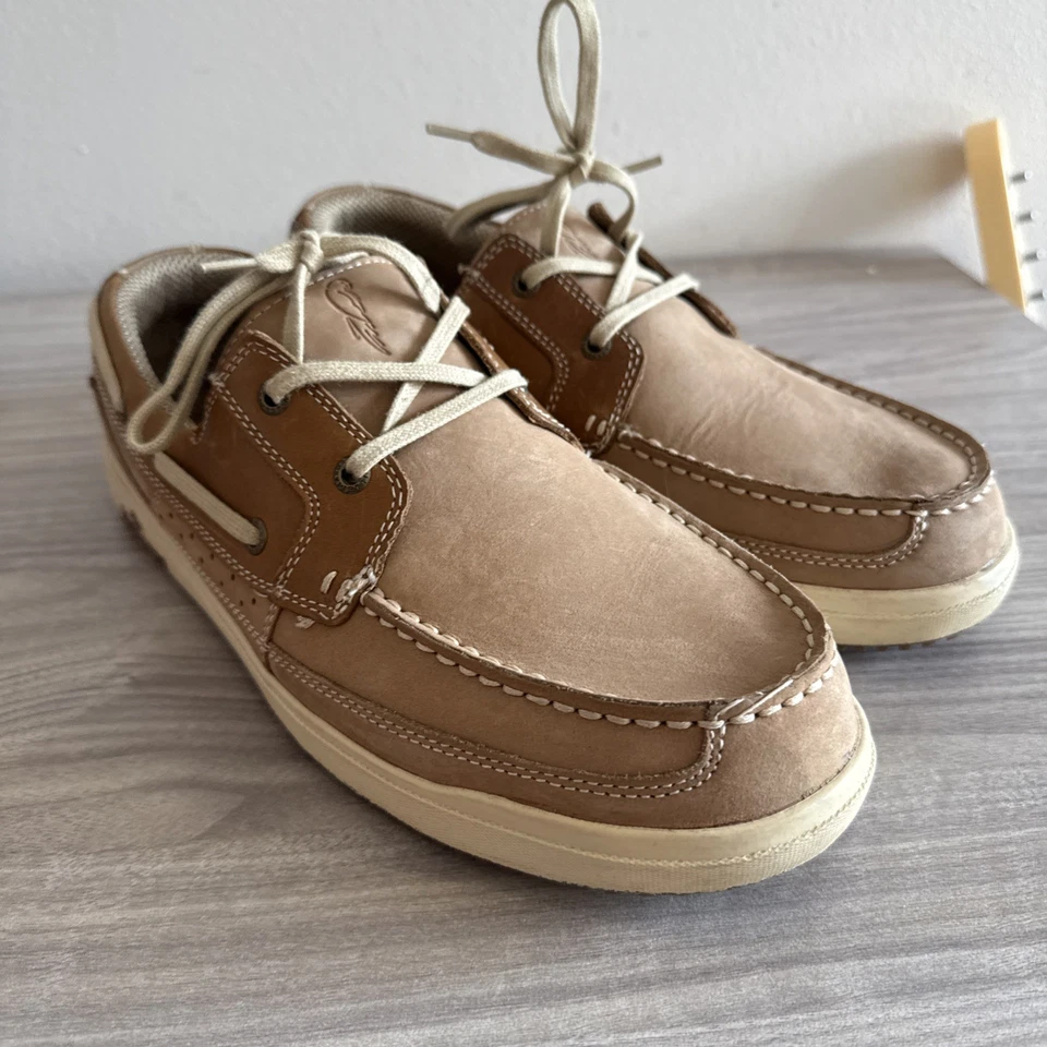 Margaritaville Anguila Hombre Cuero Tostado Natural Barco Oxfords Zapatos Talla 12 Usados en Excelente Condición Foto 2 de 4