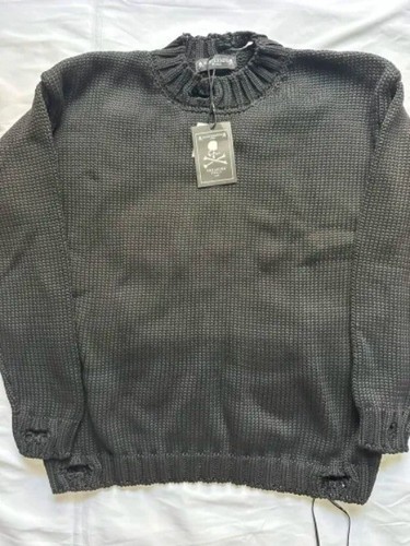 Mastermind World Sweater Mens Medium Black Skull Chunky Knit Crewneck Pullover