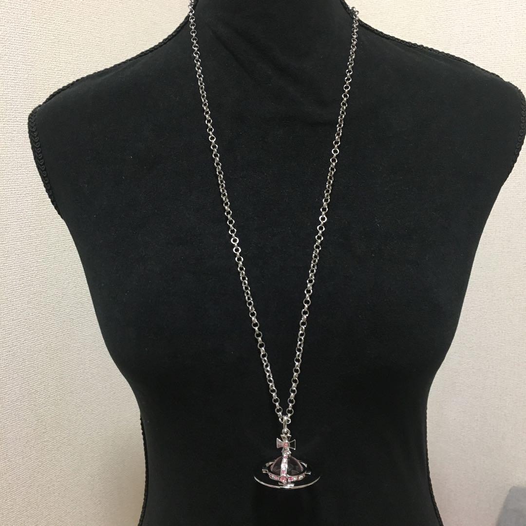 Vivienne Westwood Necklace Small Orb Silver Pink IN BOX Chain 80cm