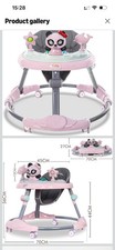2 in 1 Foldable Baby Walker with Music Adjustable Height Anti-Slip Wheels Pink
