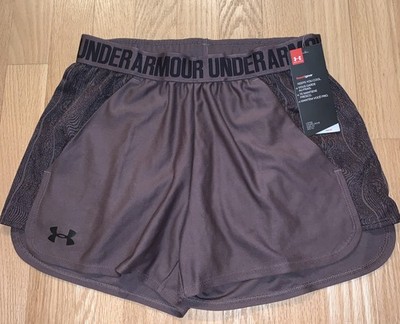 New Under Armour Womens Sz XS Running Pockets Athletic Shorts Brown Black Ladies