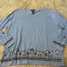 Vintage Venezia Jeans Blue Floral Pullover Sweater Lightweight 18/20 Y2K 90s