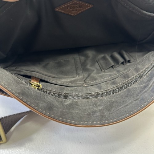 Vintage FOSSIL Travis City Crossbody Messenger Bag Brown Leather/canvas Strap - Picture 16 of 24