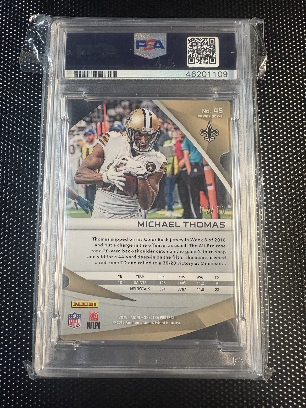 Michael Thomas 2019 Panini Spectra Neon Orange Die-Cut /10 PSA 10 Gem Mint view 2