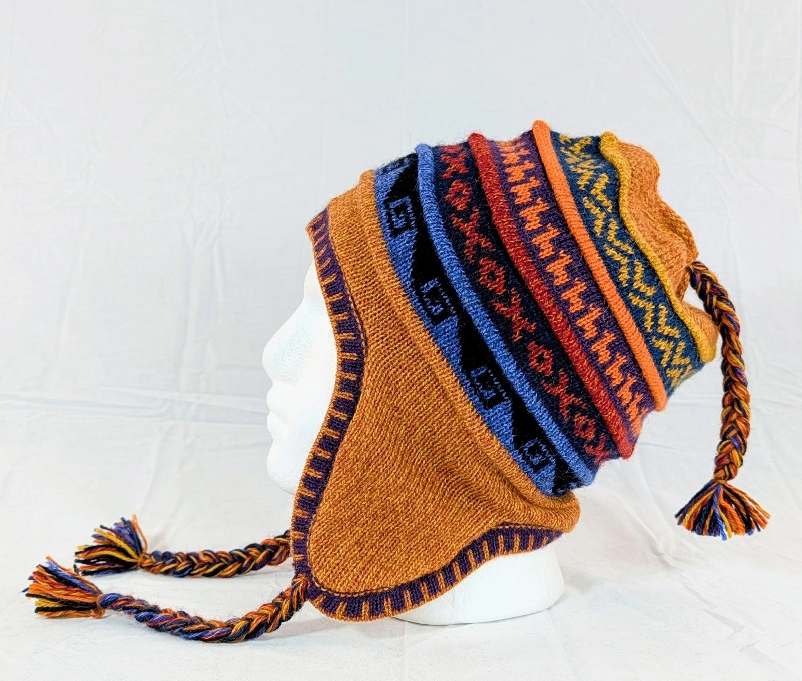 Soft Baby Alpaca Reversible Chullo Beanie Orange Purple Unisex Colorful Boho