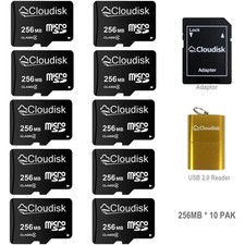 256MB(NOT GB) 10-Pack Cloudisk Micro SD Card Class4 Flash Memory Card High Speed
