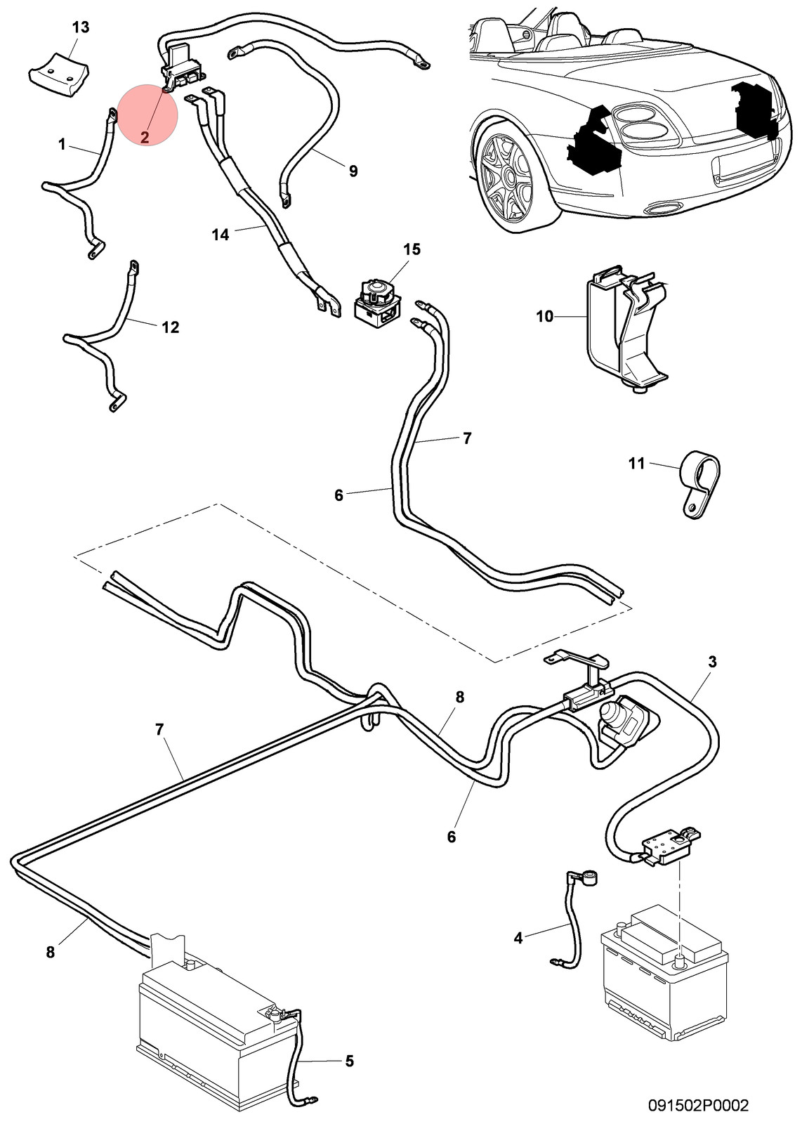 Bentley Continental GT 2004-2017 Rear Door cable P/N 3W0971230