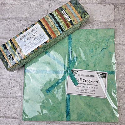 Hoffman Fabrics BALI POPS  40 Flavors Strips  Crackers 10x10 Squares Green Batik