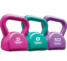 Fitness Gear Vinyl Kettlebell Set 5 lb / 8 lb / 10 lb New Colorful Weights f