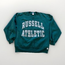 Vintage Russell Athletic Sweatshirt Mens L Green Spellout Fleece Crewneck 90s