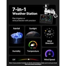 VEVOR 7-in-1 Wireless Weather Station, 7.5-Inch VA Display, Solar Powered Outdoo