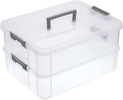 BTSKY 2 Layer Stack & Carry Box, Plastic Multipurpose Portable Storage Container