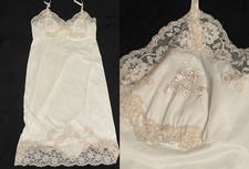 Vtg Van Raalte Floral EMBROIDERED Bust Full Slip Dress Silky Nylon Lace 36