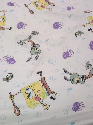 Y2k Vintage SpongeBob And Squidward Full Jellyfish, Bed Sheets, Flat   Fitted, 