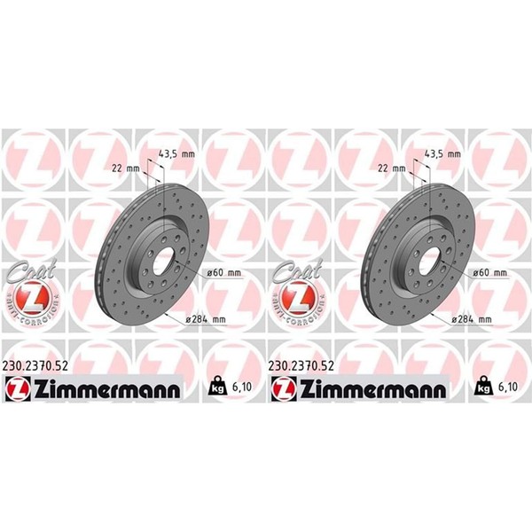 2X Zimmermann Sport Z Bremsscheiben 284Mm Gelocht InnenbelÜFtet Vorne Passend Fü-image