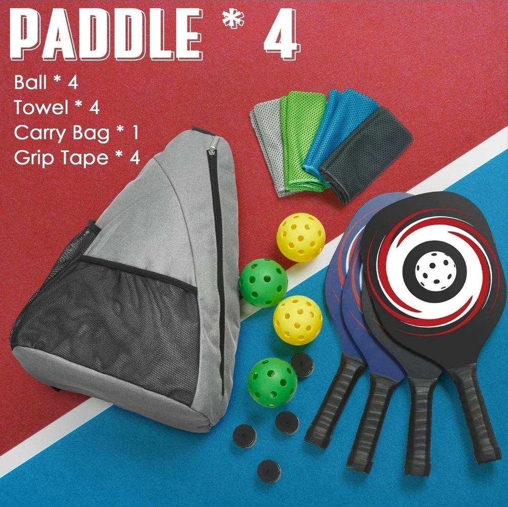 USAPA Approved Fiberglass Pickleball Paddles Set of 4 with 8 Balls USAPA Approved Fiberglass Pickleball Paddles Set of 4 with 8 Balls
