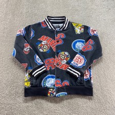 Nintendo Super Mario Bomber Jacket Boys Medium Black All Over Print Varsity