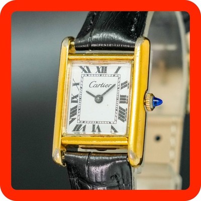 Vintage Cartier Tank 18K Gold Roman White dial Women Hand Wind Watch New  Band