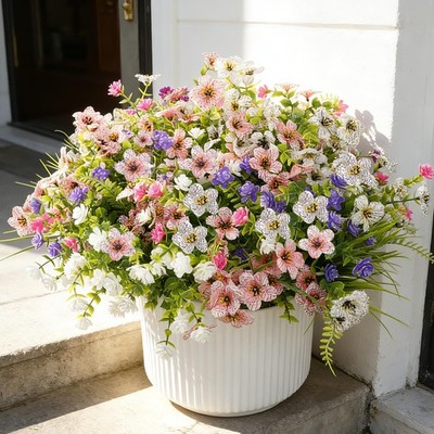 Fake Flowers for Outdoor UV Resistant 24 pcs Pink Artificial Flowers Outdoors...